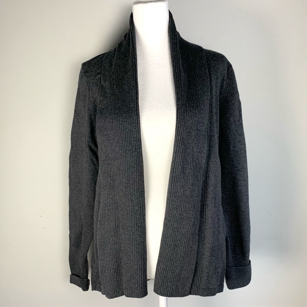 Van Heusen Gray Waterfall Cardigan Chunky Cotton Knit Open Front Women Size M
